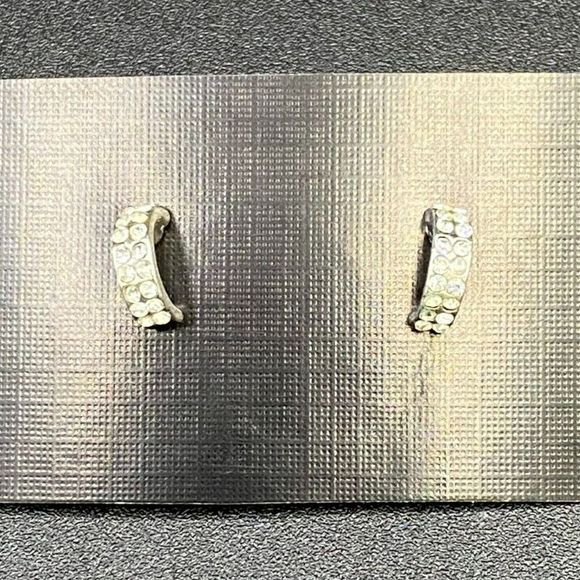 Half Hoop Earrings Crystal and Silver Tone VINTAGE - Picture 1 of 5